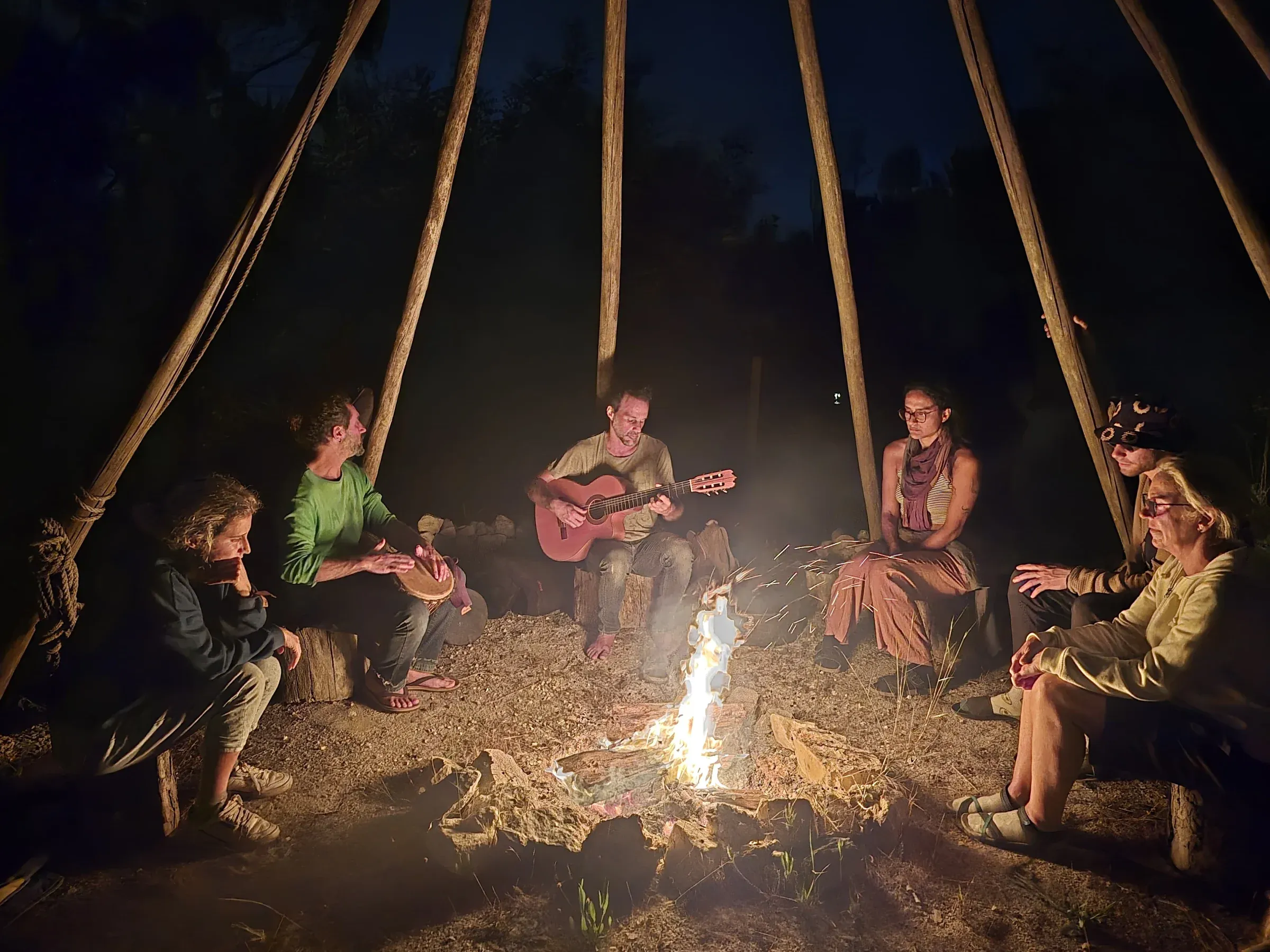 sitting round the fire