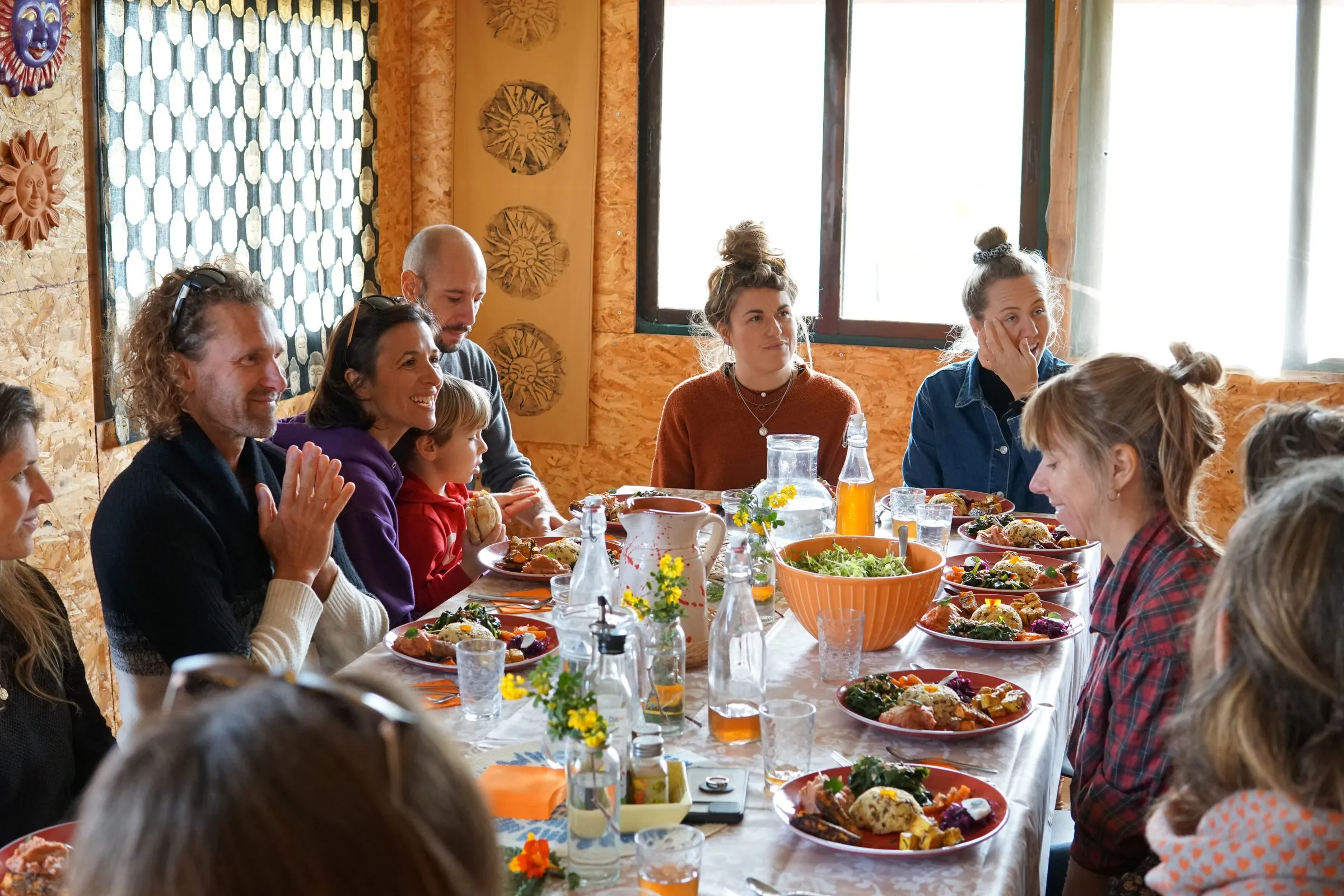 Dinner together at the long table