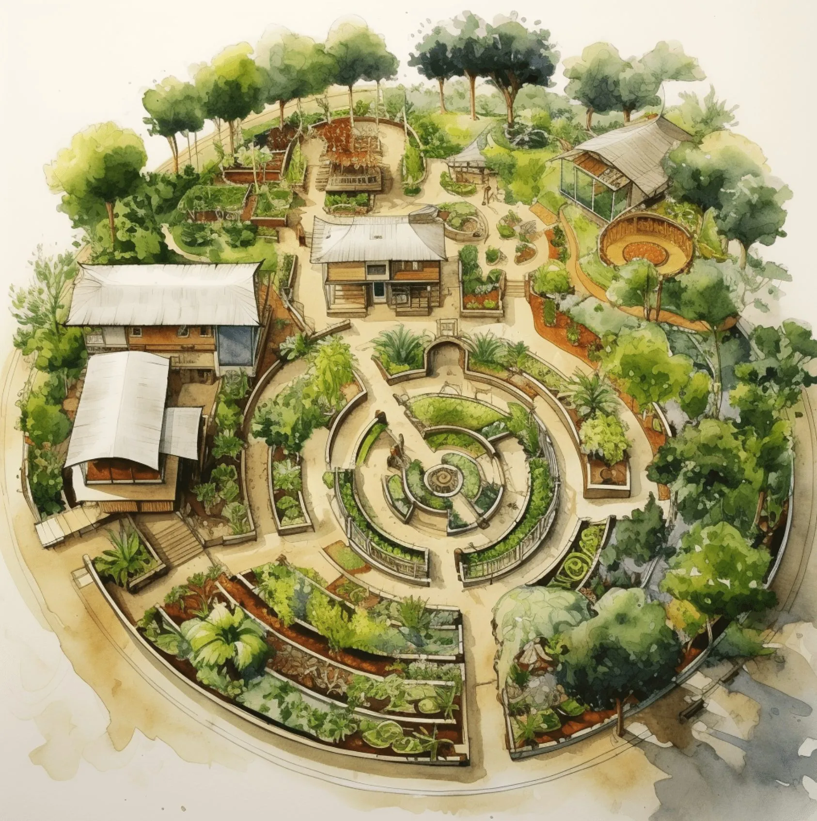 Illustrated permaculture design plan of a smallholding